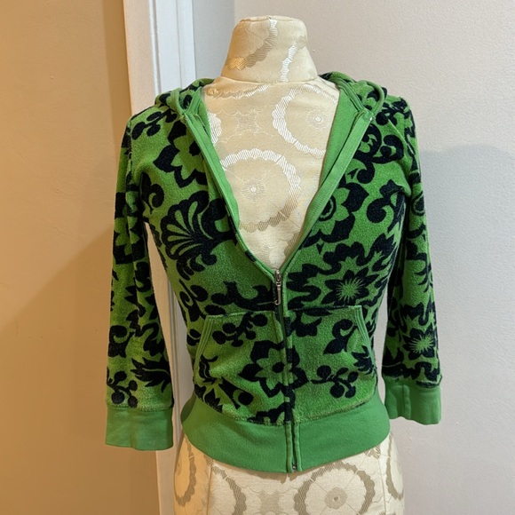 Juicy Couture Vtg 2 Pc Navy Green Terry Cloth Dress Cover Up Zip Track Jacket P - Picture 9 of 17